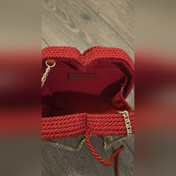 Zara Women Woven Red Heart Chain Purse With Tie - Picture 8 of 13
